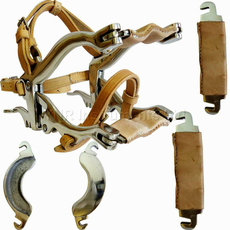 YNR - Equine Dental speculum Horse Mouth Gag with 6 plates & Real leather straps