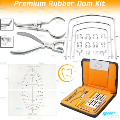 Dental RUBBER DAM KIT Ainsworth PUNCH Palmer FORCEPS 12 CLAMPS FRAME Quality Set