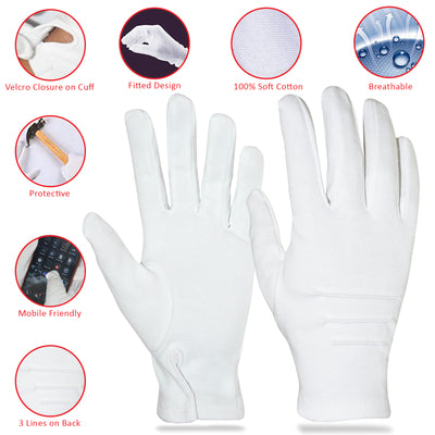 White Cotton Gloves Soft stretchable lightweight work Jewellery Moisturising