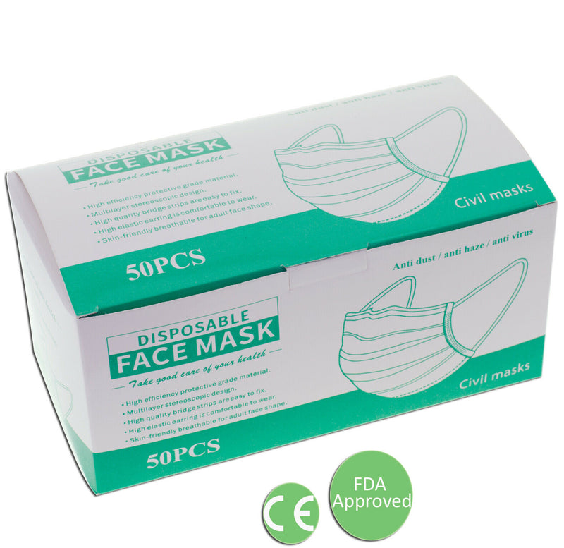 Face Mask Surgical Disposable Mouth Cover 3PLY Breathable Respiration Dust Mask - 50 pcs