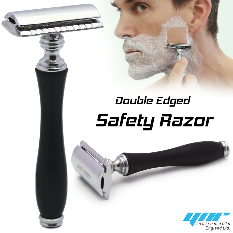 Double Edge Safety Razor & Pure Black Badger Brush Combo Shaving Set Classic Kit