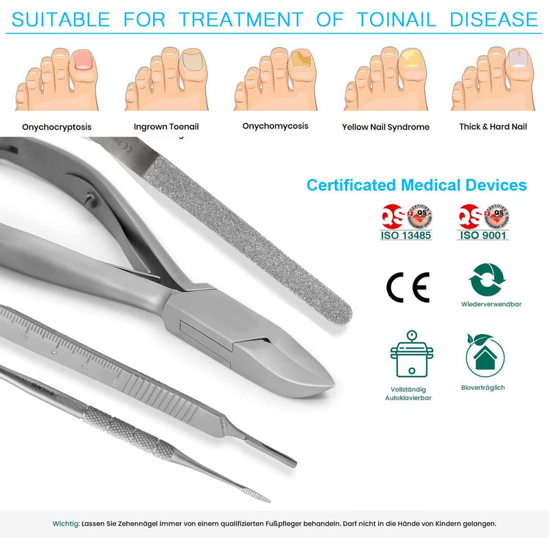 Podiatry Instrument – 5 Piece Chiropodist Tools Kit with Nail Nipper, Blacks File, Diamond Deb Dresser and Scalpel Blade Handle Sterilisation Tray - German Forged Implements for Podiatry Care - Hospital Grade
