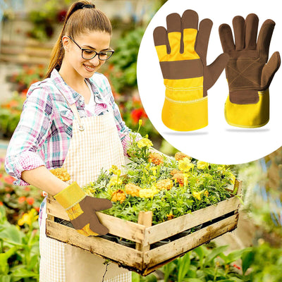 Ladies Men Leather Gardening Gloves Thorn Proof Garden Work Gloves Heavy Duty
