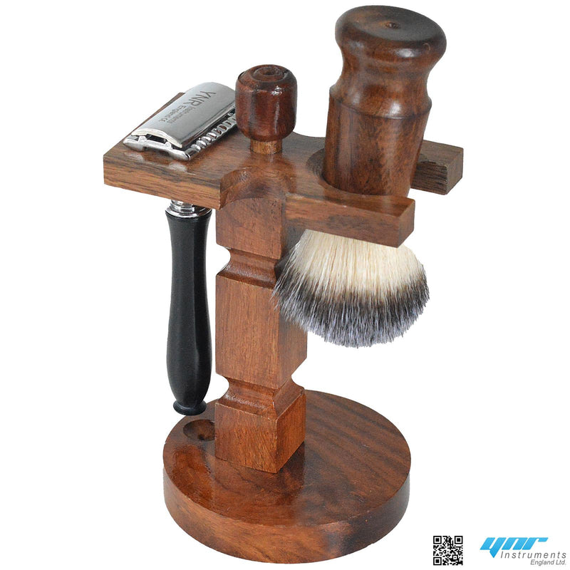 Shaving Brush Stand - Walnut Finish - Wooden Shaving Stand - for Safety Razor - Shaving Razor - and Shaving Brush