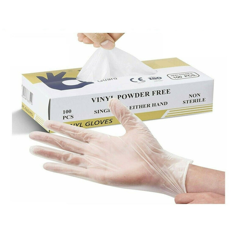 Disposable Vinyl Gloves Powder Latex Free Work Strong Tattoo Food BOX 100 - Medium / Large