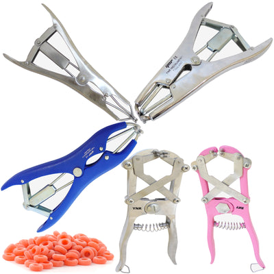 Animal Elastrator Castration Pliers, Plastic Castration Banding Tail,100 Rubber Ring, Cattle Sheep Goat Taile Castration, Christmas Balloon Expansion Tools